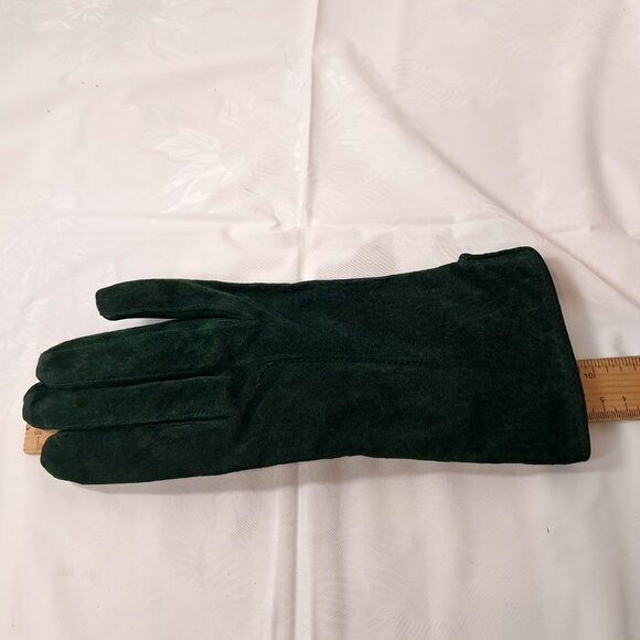 Vintage Isotoner Thinsulate gloves dark hunter green faux suede womens LARGE - Picture 4 of 11